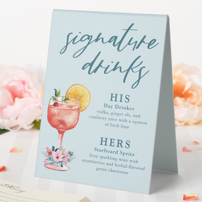 Signature Drinks Wedding Cocktail Light Blue Table Tent (In SItu (Wedding))