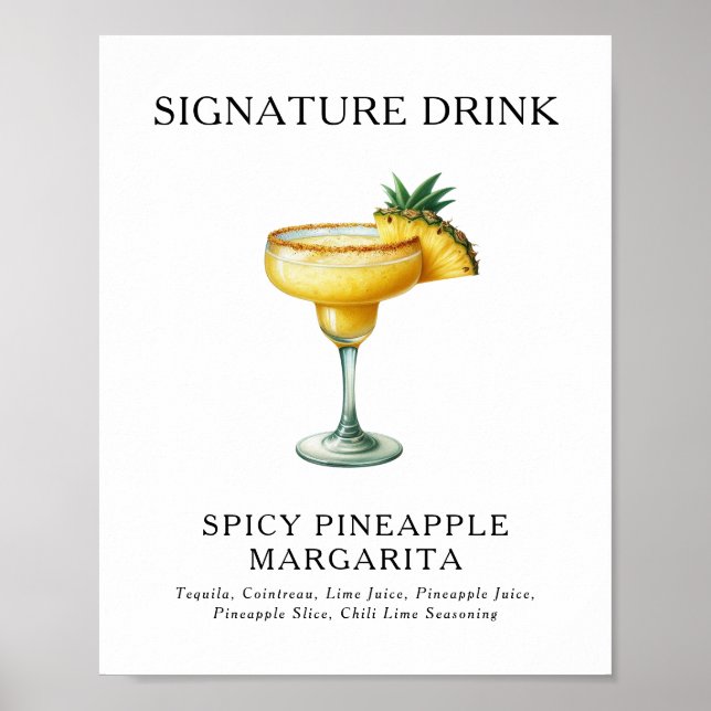 Signature Drinks Wedding Cocktail Menu Poster (Front)