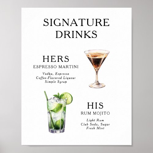 Signature Drinks Wedding Cocktail Menu Poster