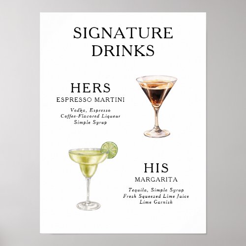 Signature Drinks Wedding Cocktail Menu Poster