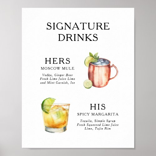 Signature Drinks Wedding Cocktail Menu Poster