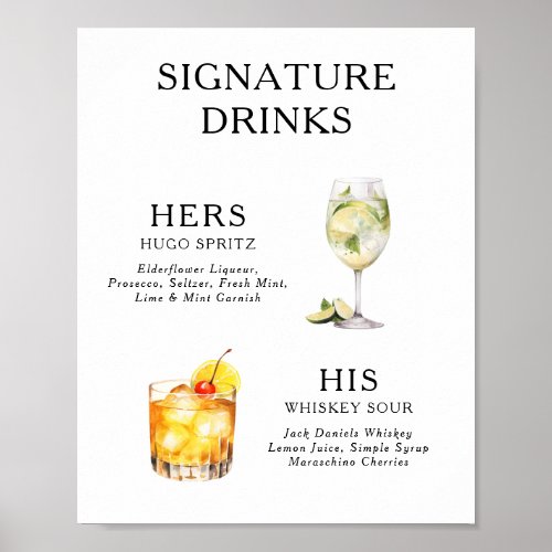 Signature Drinks Wedding Cocktail Menu Poster