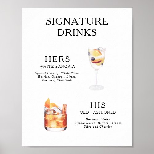 Signature Drinks Wedding Cocktail Menu Poster