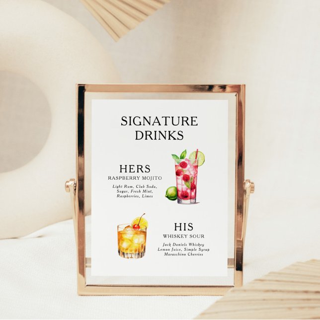 Signature Drinks Wedding Cocktail Menu Poster (Creator Uploaded)