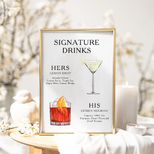 Signature Drinks Wedding Cocktail Menu Poster