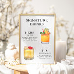 Signature Drinks Wedding Cocktail Menu Poster<br><div class="desc">Customize this wedding cocktail menu and it will be sure to impress!</div>