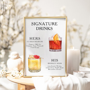 Signature Drinks Wedding Cocktail Menu Poster