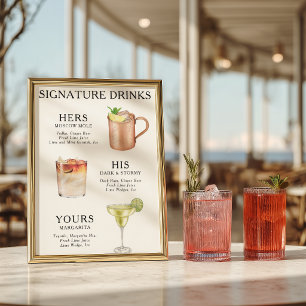 Signature Drinks Wedding Cocktail Menu Poster