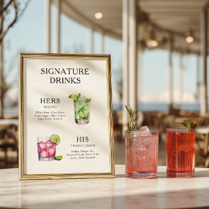 Signature Drinks Wedding Cocktail Menu Poster