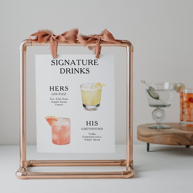 Signature Drinks Wedding Cocktail Menu Poster (Creator Uploaded)