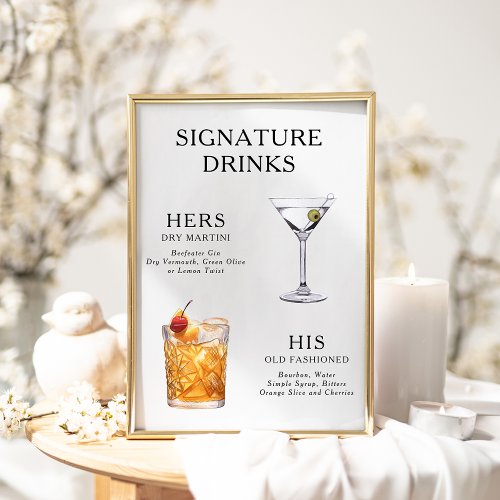 Signature Drinks Wedding Cocktail Menu Poster