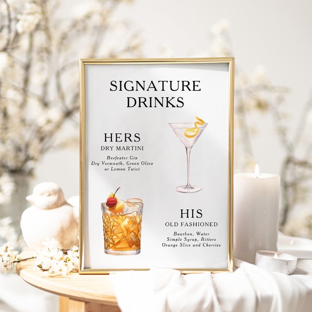 Signature Drinks Wedding Cocktail Menu Poster (Creator Uploaded)