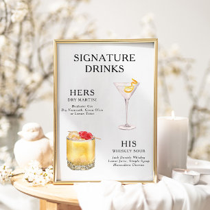 Signature Drinks Wedding Cocktail Menu Poster