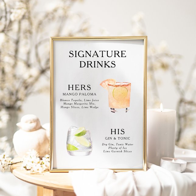 Signature Drinks Wedding Cocktail Menu Poster (Creator Uploaded)
