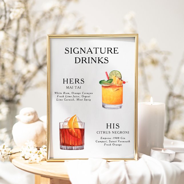 Signature Drinks Wedding Cocktail Menu Poster (Creator Uploaded)