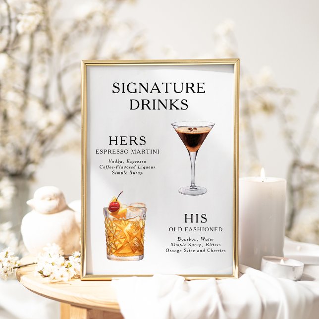 Signature Drinks Wedding Cocktail Menu Poster (Creator Uploaded)