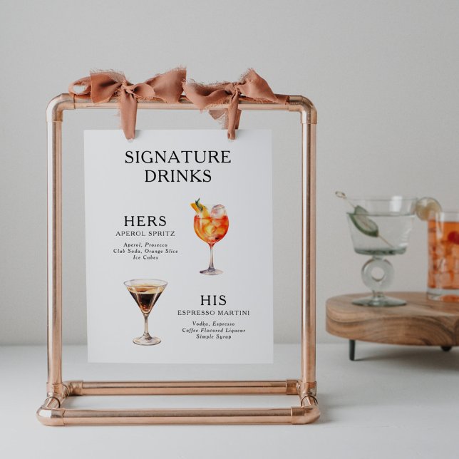 Signature Drinks Wedding Cocktail Menu Poster (Creator Uploaded)