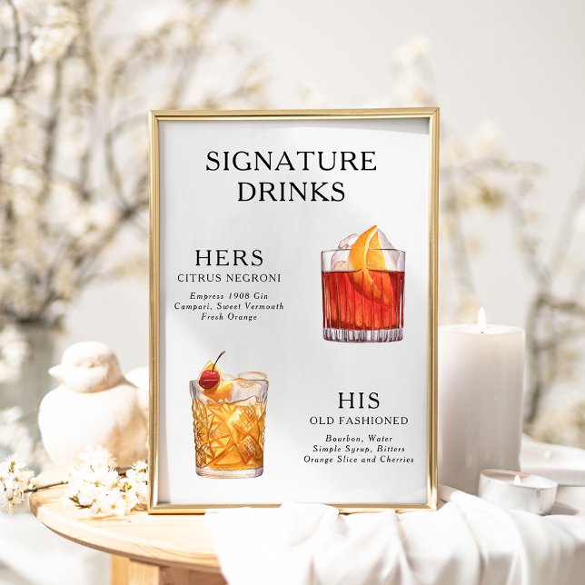 Signature Drinks Wedding Cocktail Menu Poster (Creator Uploaded)