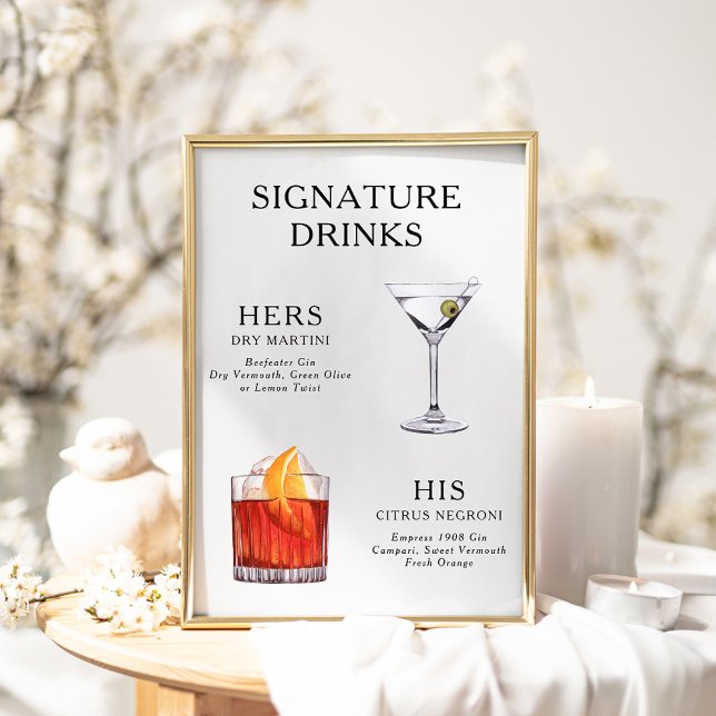 Signature Drinks Wedding Cocktail Menu Poster (Creator Uploaded)