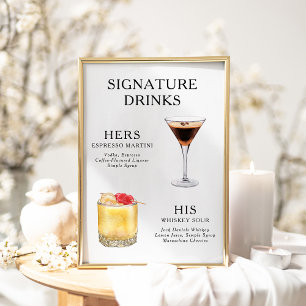 Signature Drinks Wedding Cocktail Menu Poster