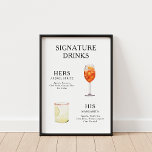 Signature Drinks Wedding Cocktail Menu Poster<br><div class="desc">Customize this wedding cocktail menu and it will be sure to impress!</div>