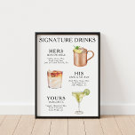 Signature Drinks Wedding Cocktail Menu Poster<br><div class="desc">Customize this wedding cocktail menu and it will be sure to impress!</div>