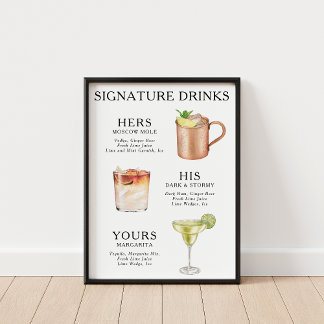 Signature Drinks Wedding Cocktail Menu Poster
