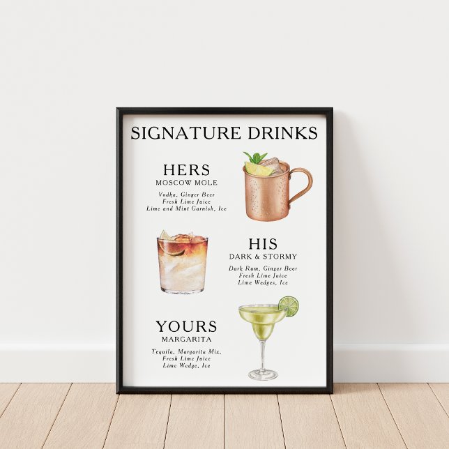 Signature Drinks Wedding Cocktail Menu Poster (Creator Uploaded)
