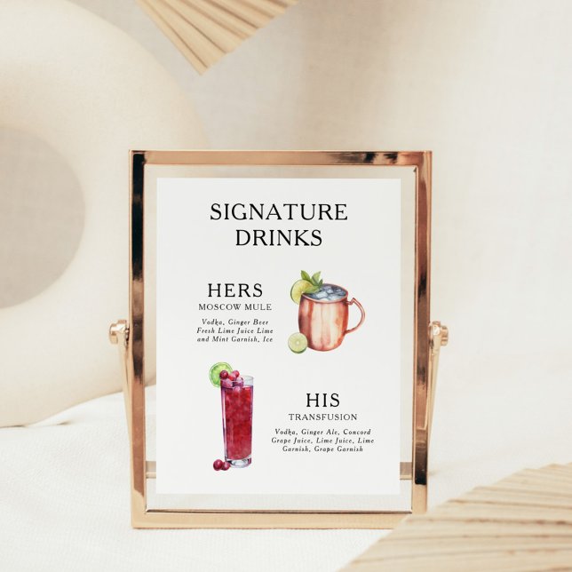 Signature Drinks Wedding Cocktail Menu Poster (Creator Uploaded)