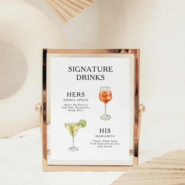 Signature Drinks Wedding Cocktail Menu Poster (Creator Uploaded)