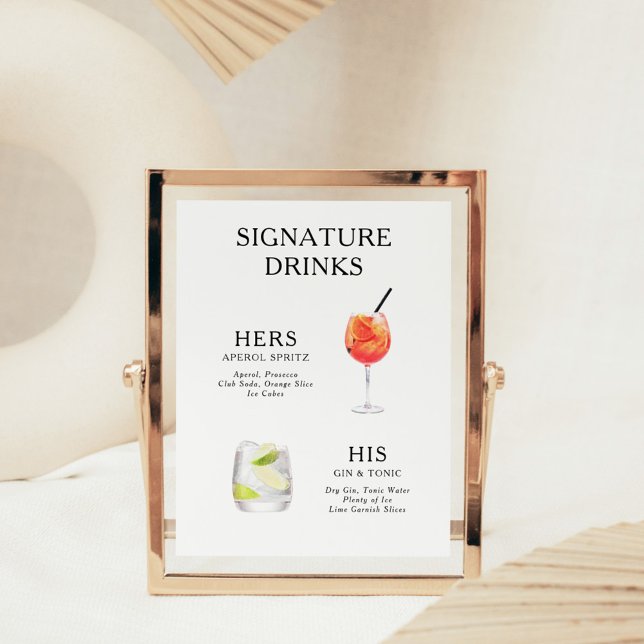 Signature Drinks Wedding Cocktail Menu Poster (Creator Uploaded)