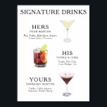 Signature Drinks Wedding Cocktail Menu Poster<br><div class="desc">Customize this wedding cocktail menu and it will be sure to impress!</div>