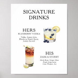 Signature Drinks Wedding Cocktail Menu Poster