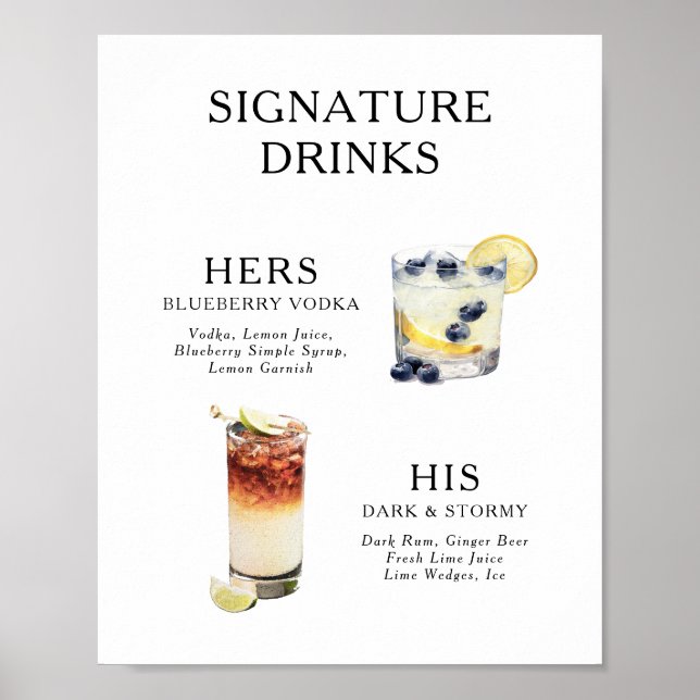 Signature Drinks Wedding Cocktail Menu Poster (Front)