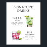 Signature Drinks Wedding Cocktail Menu Poster<br><div class="desc">Customize this wedding cocktail menu and it will be sure to impress! Make sure to choose the archival heavyweight poster paper if you'd like to hang it easier.</div>