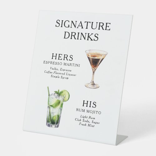 Signature Drinks Wedding Cocktail Menu Poster Pedestal Sign