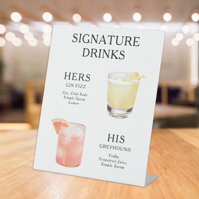 Signature Drinks Wedding Cocktail Menu Poster Pedestal Sign (Creator Uploaded)