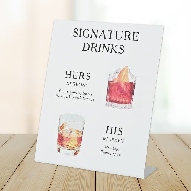 Signature Drinks Wedding Cocktail Menu Poster Pedestal Sign (Creator Uploaded)