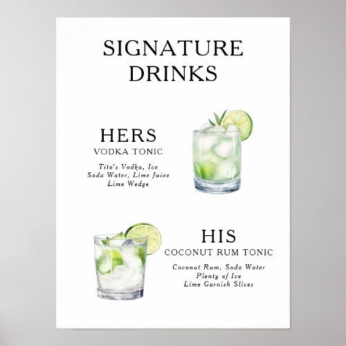 Signature Drinks Wedding Cocktail Poster