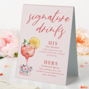 Signature Drinks Wedding Cocktail Table Tent