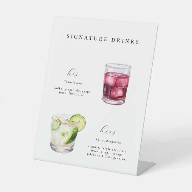 Signature Drinks Wedding Cocktails Pedestal Sign (Front)
