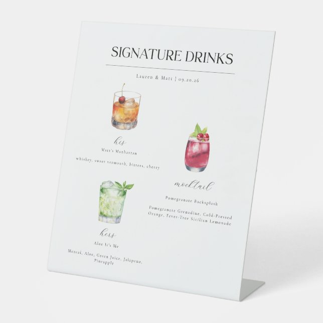 Signature Drinks Wedding Cocktails Pedestal Sign (Front)