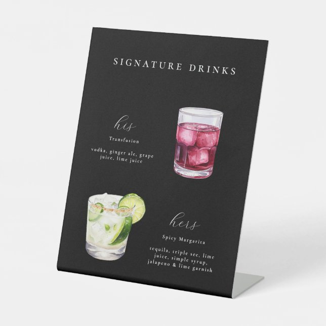 Signature Drinks Wedding Cocktails Pedestal Sign (Front)