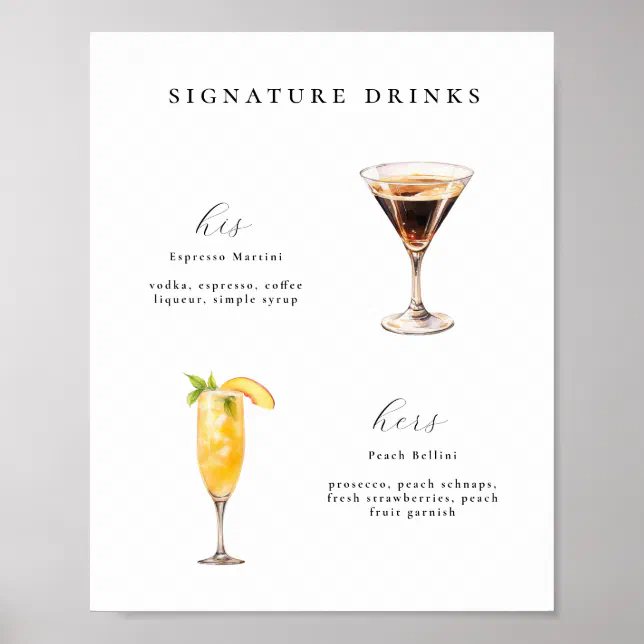 Signature Drinks Wedding Cocktails Poster | Zazzle