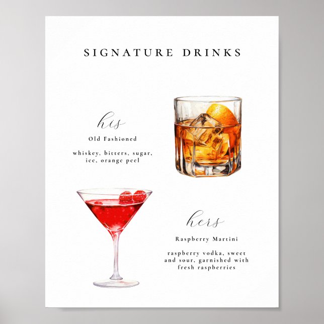 Signature Drinks Wedding Cocktails Poster (Front)