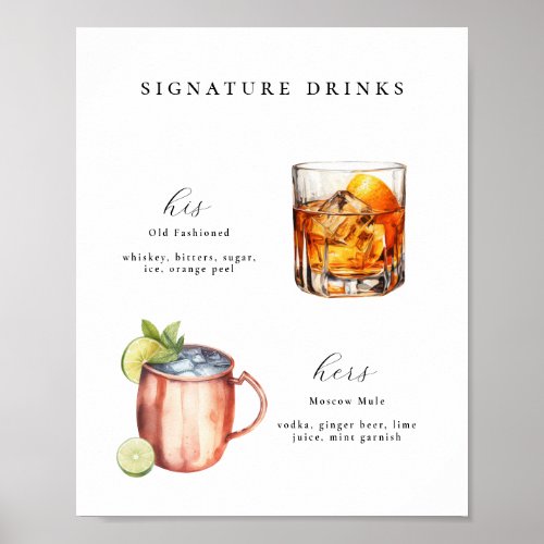 Signature Drinks Wedding Cocktails Poster