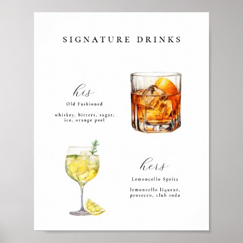 Signature Drinks Wedding Cocktails Poster