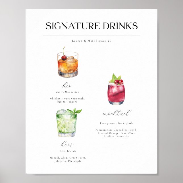 Signature Drinks Wedding Cocktails Poster (Front)