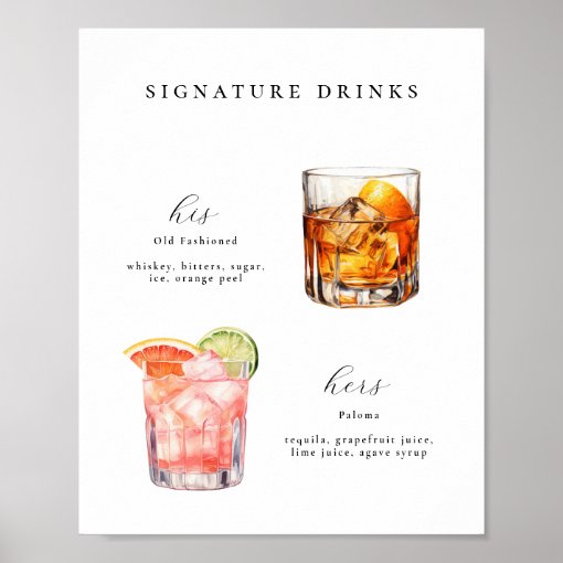 Signature Drinks Wedding Cocktails Poster | Zazzle