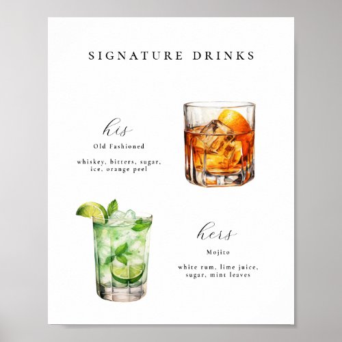 Signature Drinks Wedding Cocktails Poster